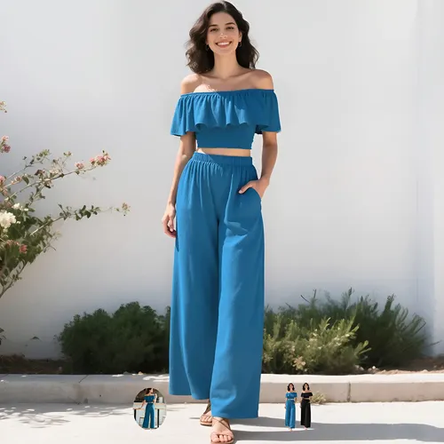 Pantalones Acampanados Para Niña - Mezclilla Con Cintura Elástica, Estilo Casual Con Volantes Y Detalles Rasgados