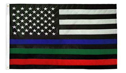 Bandera De Estados Unidos De Línea Fina, Azul, Verde, Rojo, 