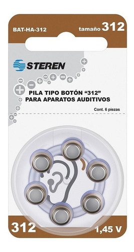 Blister C/ 6 Pilas Tipo Botón 312 Aparatos Auditivos Steren