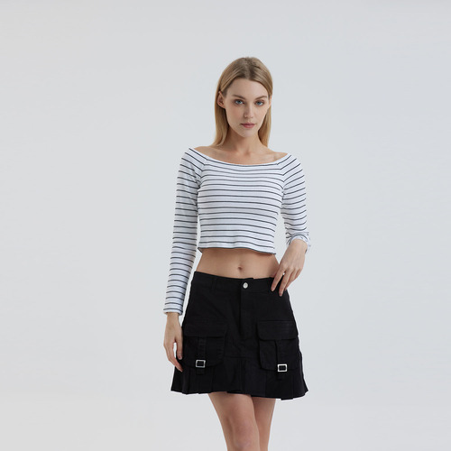 Polera Mujer Off Shoulder Blanco / Negro Fashion's Park