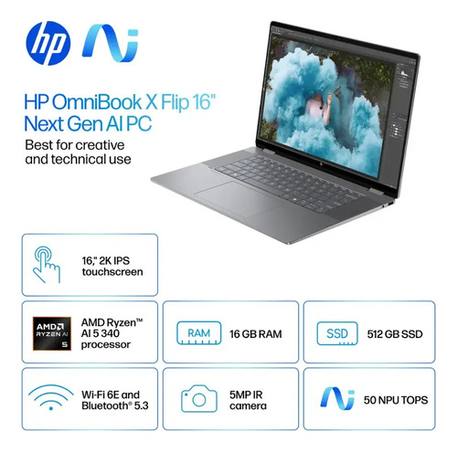 Hp Omnibook X Flip 2en1 Copilot 16 2k Touch Ryzen Ai 5 16gb
