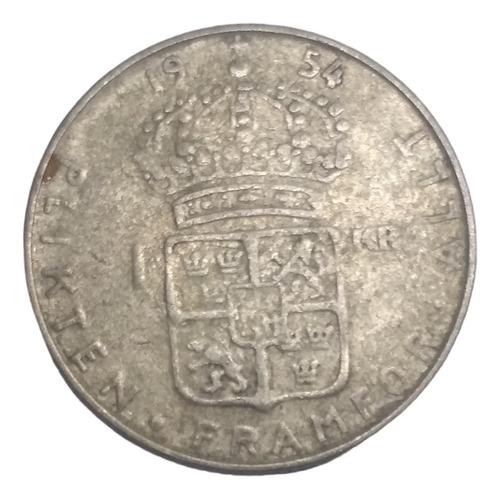 Moneda Suecia 1 Corona Plata Ley 400 Años 50's Gustaf V I