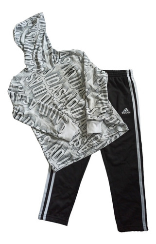 Conjunto adidas Suéter Blanco Y Mono Negro De Niño