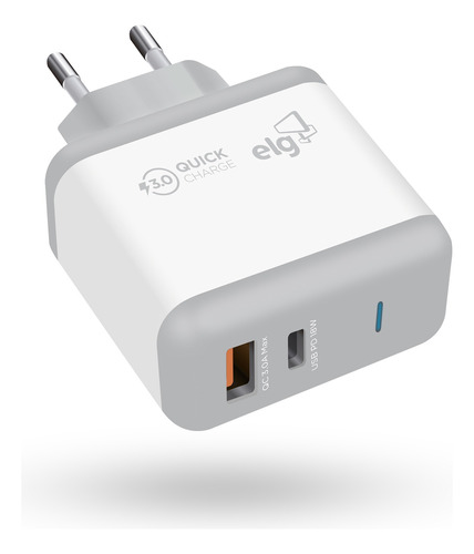 Carregador De Parede Turbo 18w Usb-a + Usb-c ELG Wc2s-pdqc