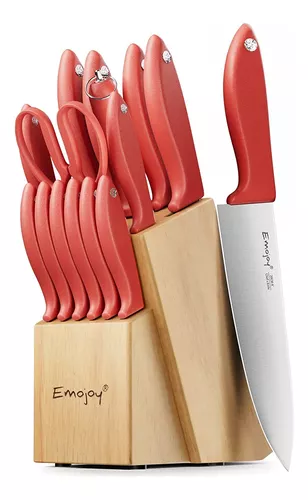 Juego de cuchillos de cocina de 6 piezas con bloque de madera, juego de  bloques de cuchillos de acero inoxidable, juego de cuchillos de chef para