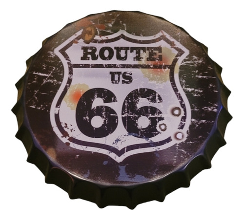 Cartel Metalico Adorno Pared 35 Cm Route 66 Forma Tapa #2