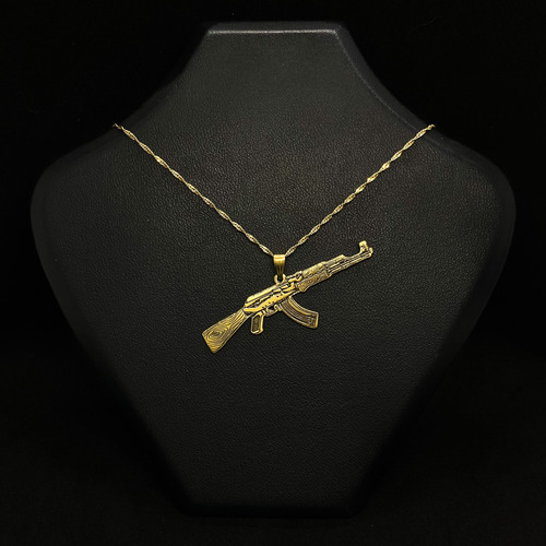 Cadena Y Dije Ak 47 Ametralladora Oro 18k Plata Esterlina Oro 18k 45 Cm