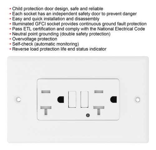 Receptáculo Gfci Outlet Ld3008b Com Certificação Etl Abs
