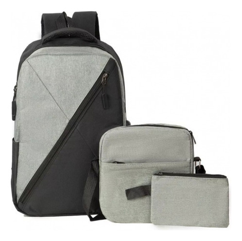 Set De Mochila Com Bags Compartimento Usb Grey