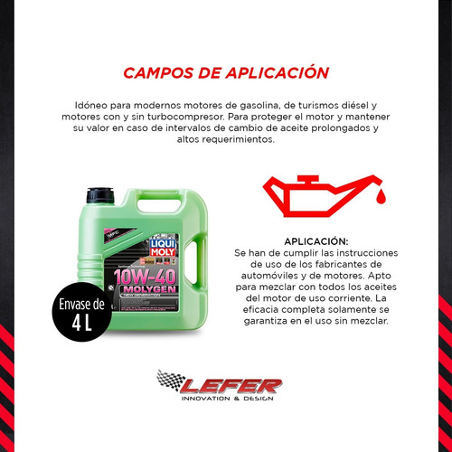 Imagen 3 de 10 de Aceite Molygen New Generation 10w- 40 4lt Liqui Moly