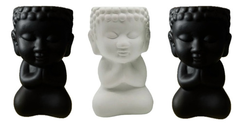Macetas Buda Esculturas Meditando, Ceramica 13x7 Cm Negro Eeee
