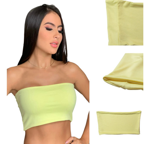 Blusa En Licra Crop Top Sin Tiras Comoda, Ajustable, Fresca