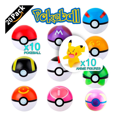Bolas De Pokemon Pokeball Pikachu(set 10 Bolas + 10 Figuras)
