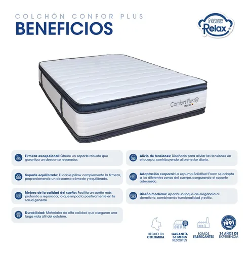 Colchón Espuma Firme Confort Plus Doble Pillow Top Cassata