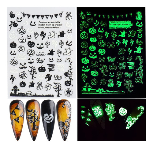 Pegatinas De Uñas Macute Halloween 3d Luminosas Autoadhesiva