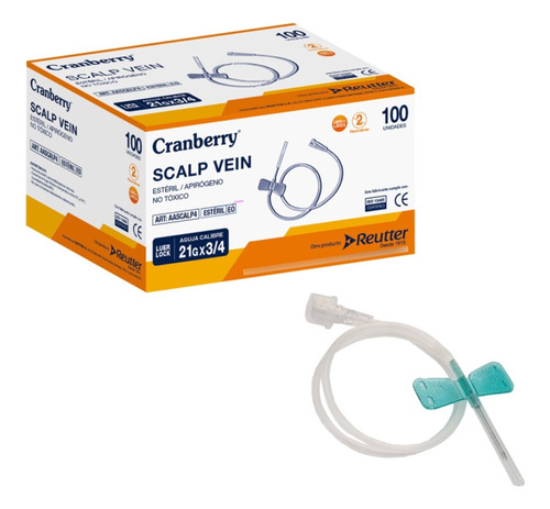 Mariposa Scalp Vein Luer Lock 21g X 3/4 Cranberry Caja 50 Un
