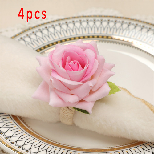4 Peças De Anéis De Guardanapo De Flores Rosas, Porta-guarda