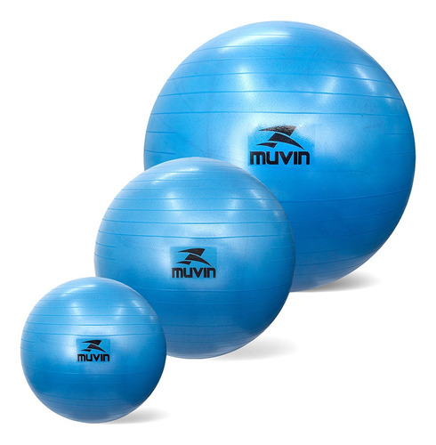 Kit 3 Bolas De Pilates 45cm, 65cm E 85cm - Com Bomba Cor Azul