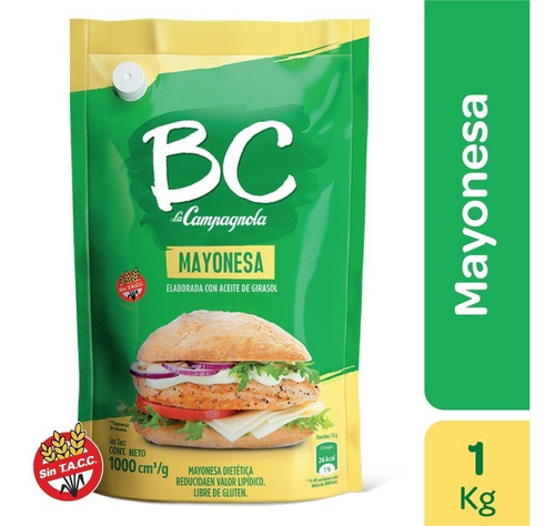 Imagen 1 de 1 de Mayonesa Bc Girasol Diet X 1000 Cc/g Aderezo