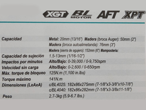 Taladro Atornillador Makita Df001gz Xgt Bateria 40v Mkb