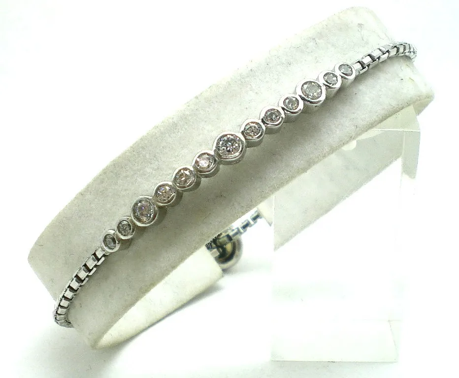 Pulsera De Plata 925 Y Zafiros Blancos Ajustable