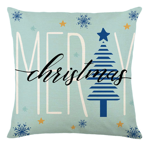 4 Fundas Almohada Estampada Navidad Lino Azul