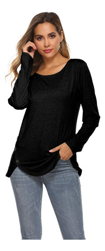 Playera Mujer De Manga Larga Camisetas Con Cuello Redondo