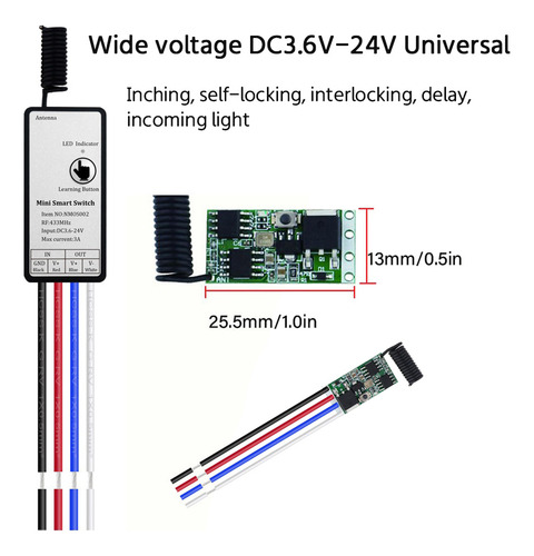 Receptor De Relé Inalámbrico Con Control Remoto 433 Mhz 3.6