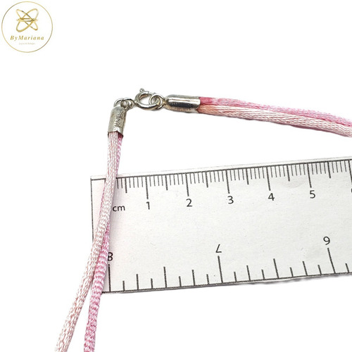 Imagen 2 de 3 de Cadena Plata Hilo De Seda Natural Doble Rosa X 42 Cm