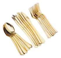 Comprar Juego De Cubiertos Desechables De Plástico Dorado