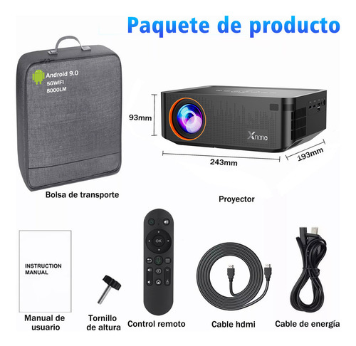 Proyector Xnano Professional 4k Android 5g Wifi Full Hd 1080p Color Gris