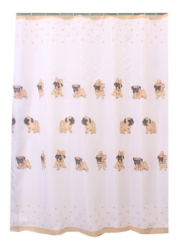 Cortina De Baño Tela Jacquard Lino Bulldog Frances Color Beige