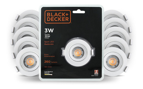 Kit 20 Spot Led 3w Branca Redondo - Black + Decker