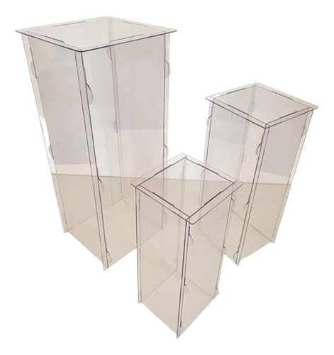 Trio Cubo Acrílico Transparente 80 60 40 Quadrado Desmontave