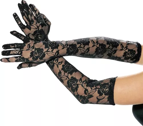 Guantes De Encaje Negros Largos Halloween Disfraz Fiesta