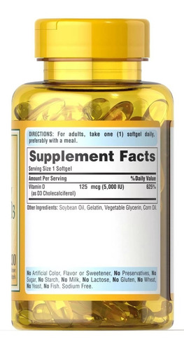Vitamina D3 5000 Ui, 200 Capsulas, - Unidad a $310