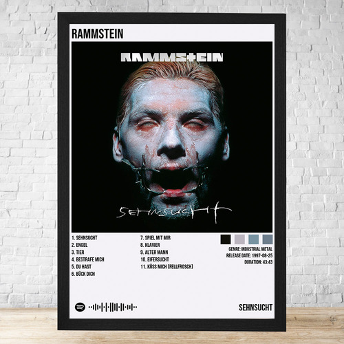 Cuadro Rammstein Sehnsucht 30x40 Con Vidrio Y Marco C303 Negro Clasico