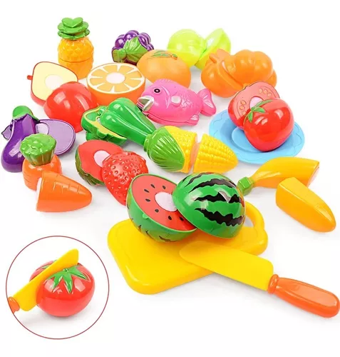 Kit Frutas de Brinquedo Comidinha Infantil Faca Tábua 27 Pçs