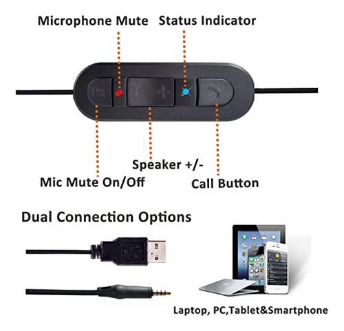 Auriculares Usb Con Micrófono Para Pc, Ligeros Y Con