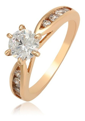 Fino Anillo Compromiso Con Swarovski Oro 18k Lam Estuche