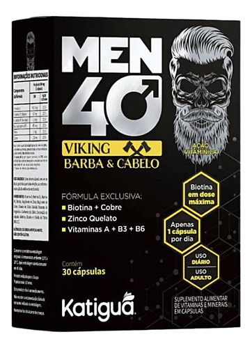 Kit 2 Men 40 Viking Barba E Cabelo 30 Cápsulas. Katigua