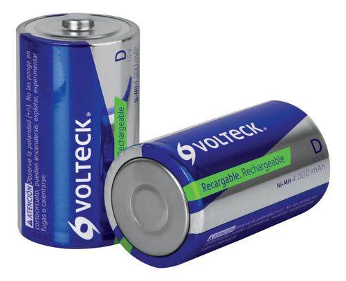 Imagen 1 de 5 de Set 2 Pilas Grandes Recargable D 4000 Mah Volteck 500 Ciclos