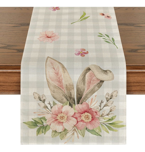  Alo Plaid Bunny Rabbit Ears Flower Camino De Mesa De P...