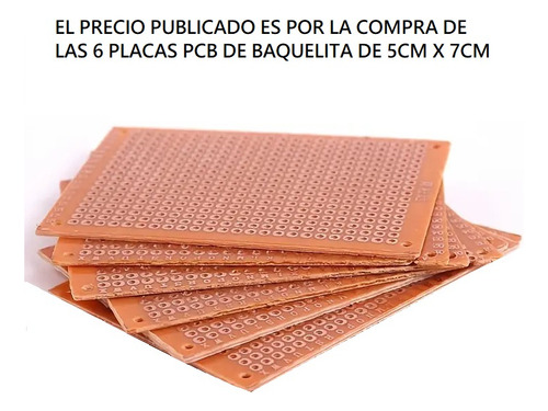 Placa Pcb Baquelita Perforada 5cm X 7cm Circuitos 6 Unidades
