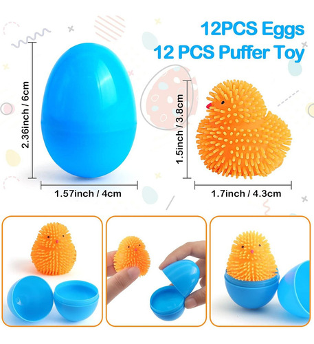 Paquete De 12 Huevos De Pascua Con Pelotas Puffer Led
