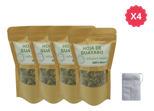 Pack 4 Té Hoja De Guayaba 100% Natural + Filtro Reutilizable