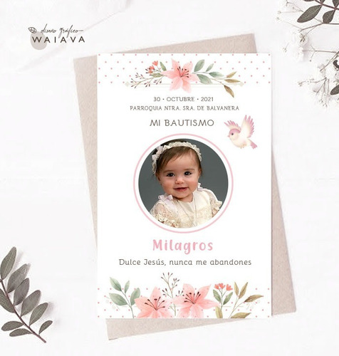 Imagen 6 de 10 de Estampitas Bautismo Tarjetas Estampas Con Foto Nenas X 3u