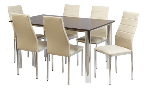 Juego Cocina Comedor Mesa 1.40 + 6 Sillas Cromada Capri Co4