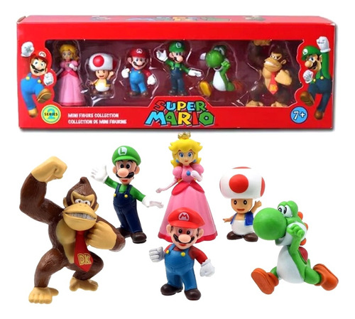 Pack Gamer Super Mario Bros 6 Figuras 5-8cm Peach Toat Yoshi