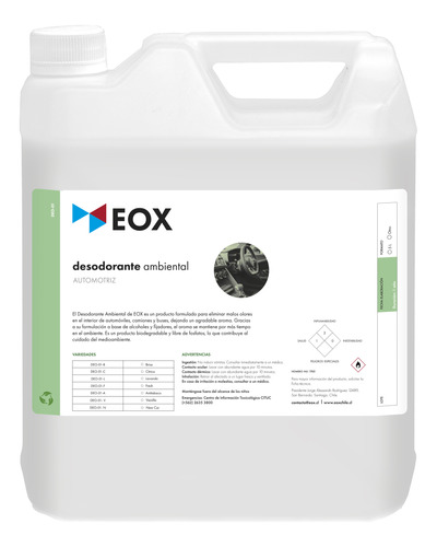 Desodorante Ambiental Automotriz Fresh Eox 5 Litros